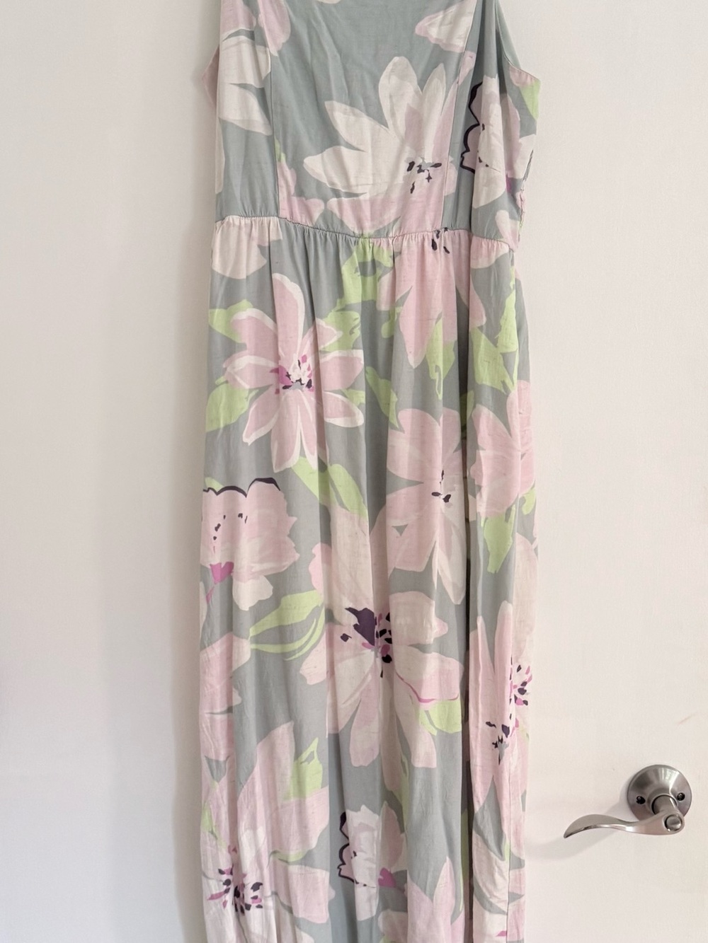Pastel Floral Maxi Dress - Pink & Light Green on Gray